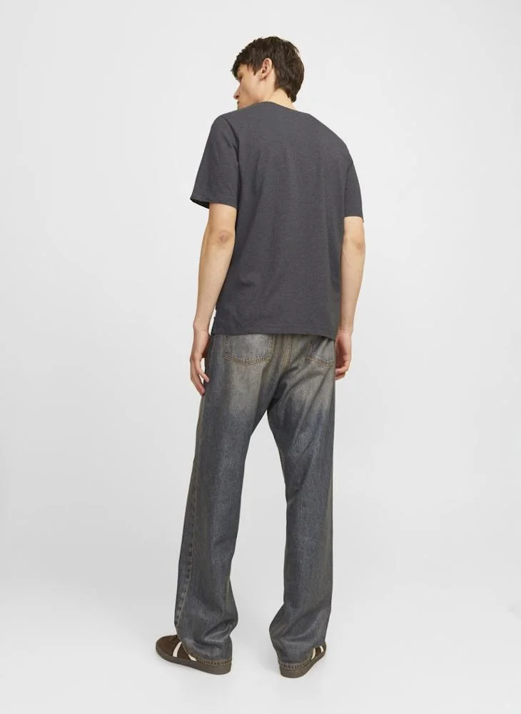 JACK & JONES Dark Grey Melange Solid Crew Neck T-Shirt for Men | Best Price UAE